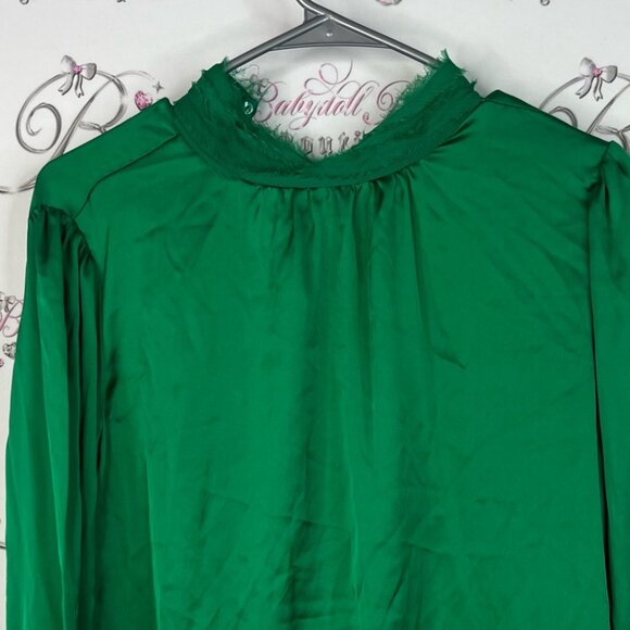 Zara blouse turtleneck style royal bright Vibrant Green Blouse ruffle neck - Picture 4 of 8